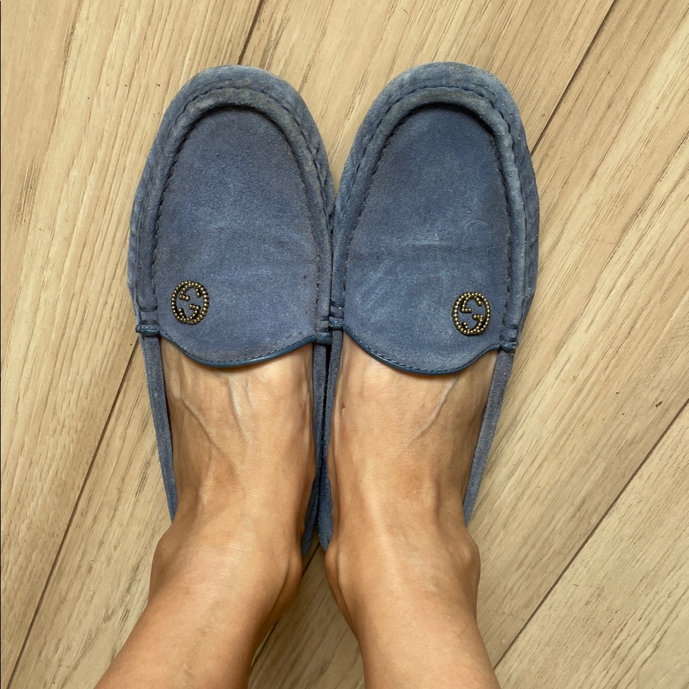 Gucci Slate Blue Suede Moccasins